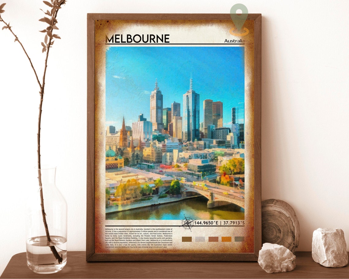 Melbourne Australia City Skyline Yarra River Travel Art Poster - Image 6