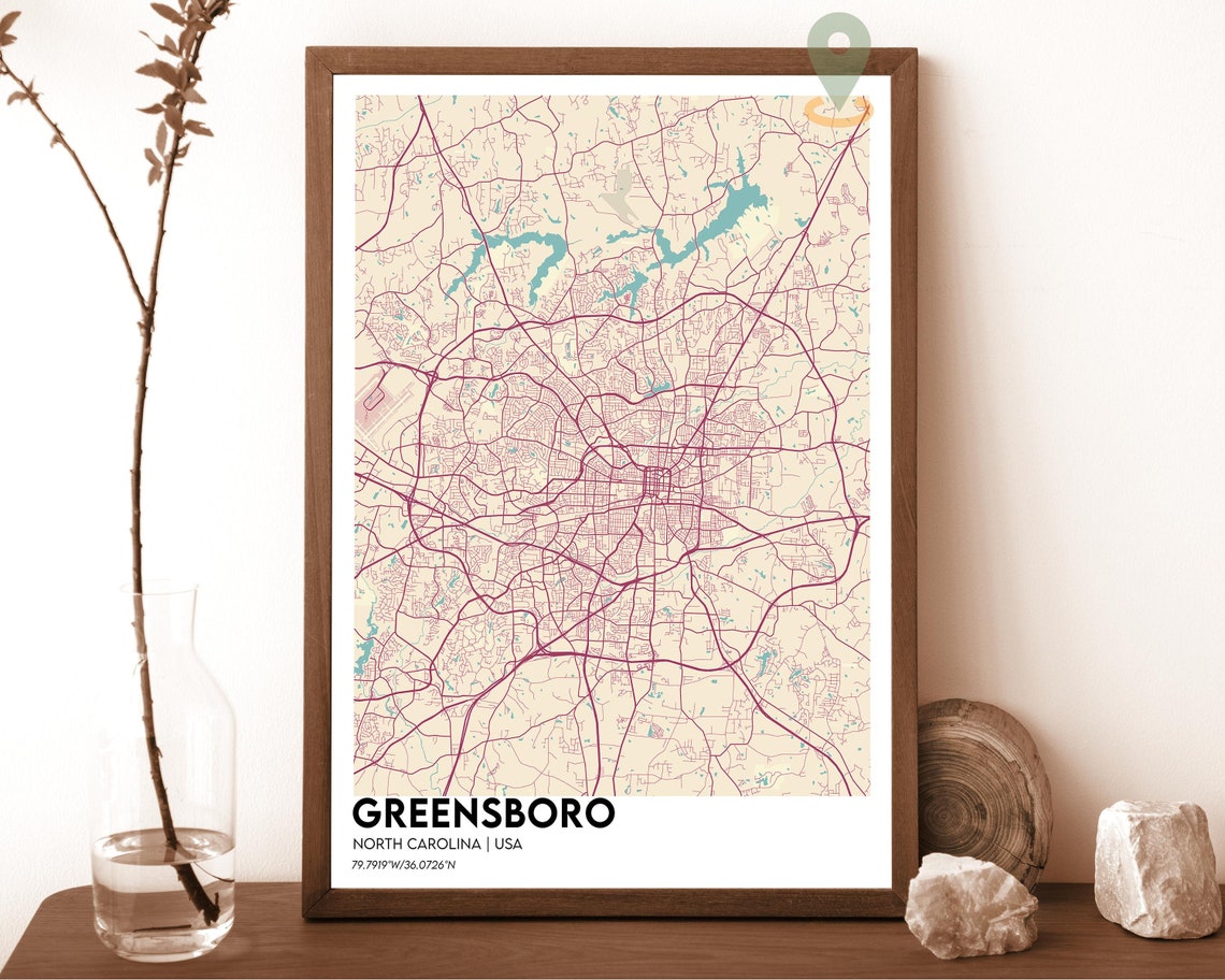 Greensboro North Carolina Teal Orange City Map Home Decor Poster - Image 6