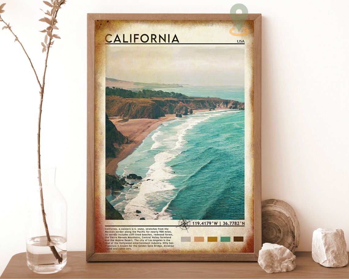 California Big Sur Coast Turquoise Waves Sandy Beach Cliffs Travel Poster - Image 6