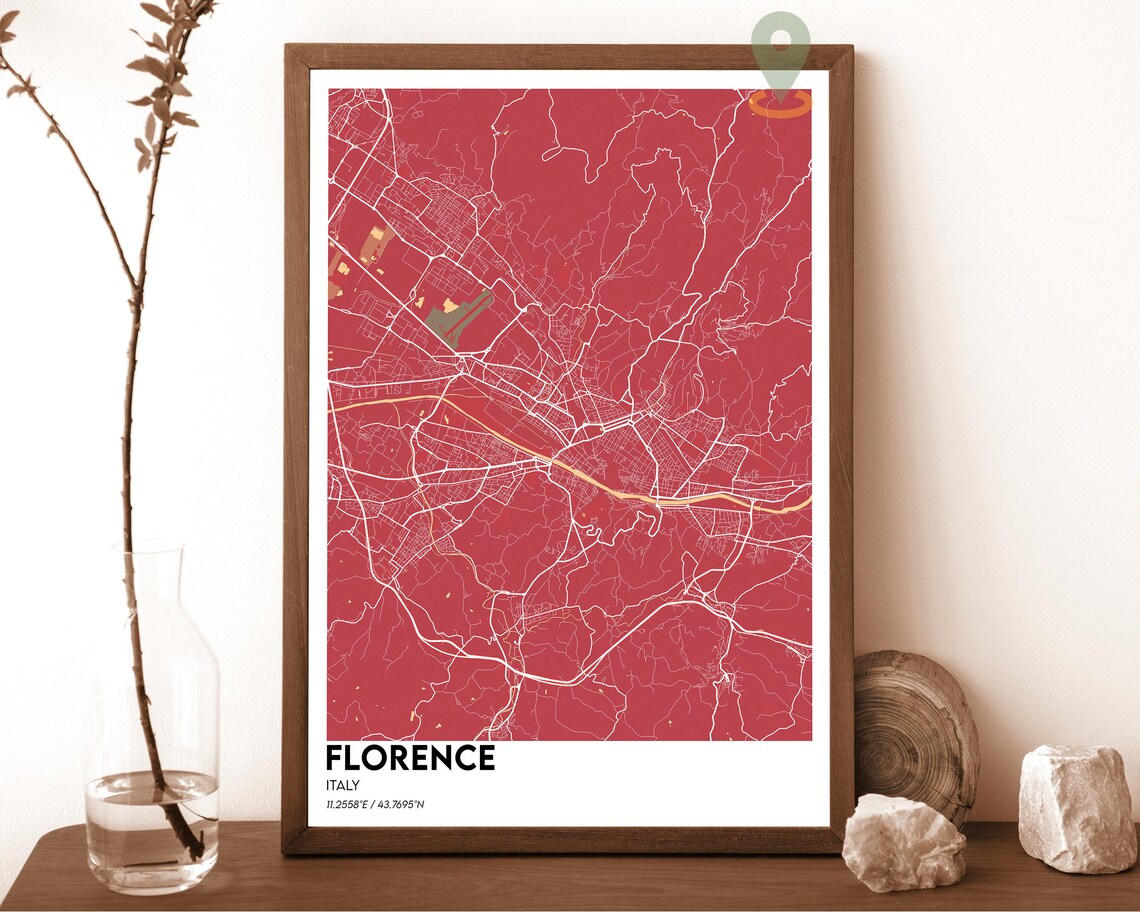 Florence Italy Elegant Cream Burgundy Vintage City Map Street Poster - Image 5