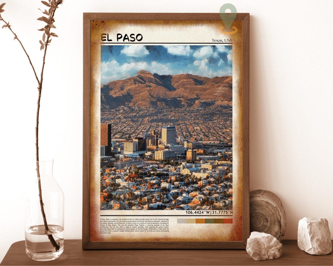 El Paso Texas Franklin Mountains City Skyline View Travel Poster - Image 6