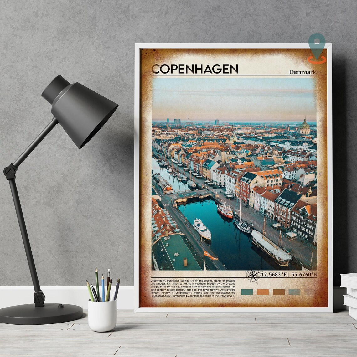 Copenhagen Denmark Nyhavn Harbor Aerial City View Europe Travel Poster - Image 4