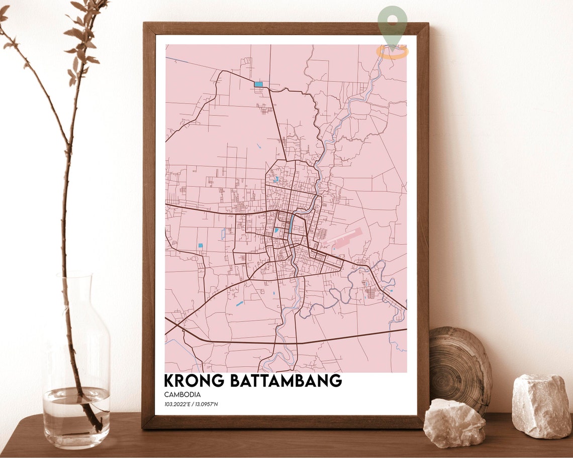 Krong Battambang Cambodia Emerald Green City Street Map Poster - Image 3