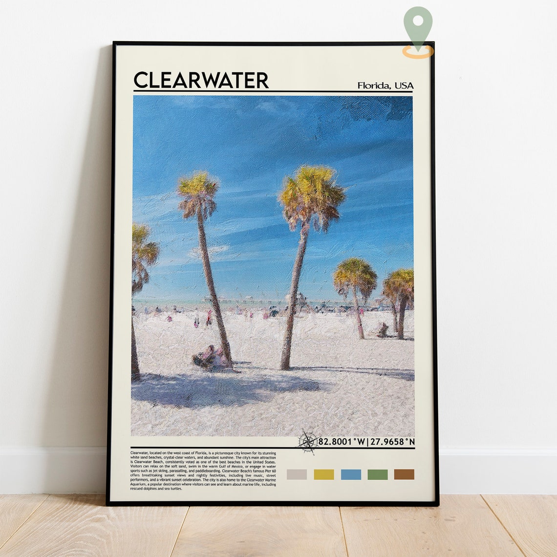 Clearwater Florida White Sand Beach Palm Trees Travel Poster - Image 3