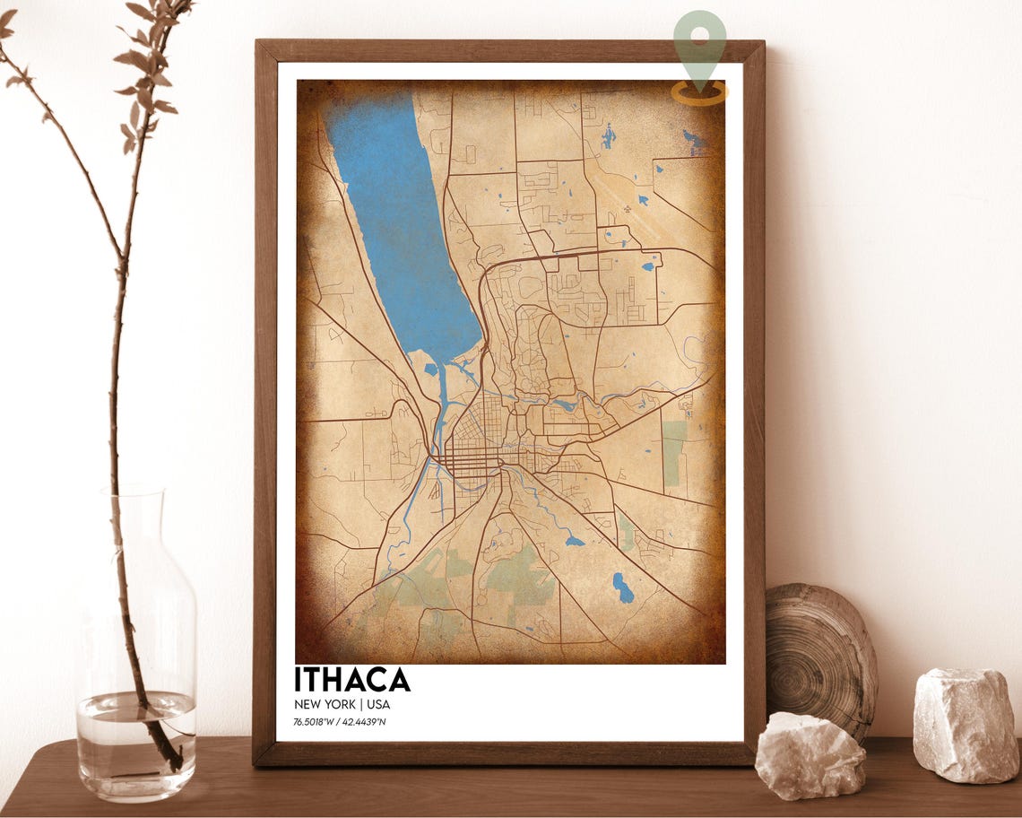 Ithaca New York Dark Cyan Modern Minimalist City Street Map Wall Art - Image 6