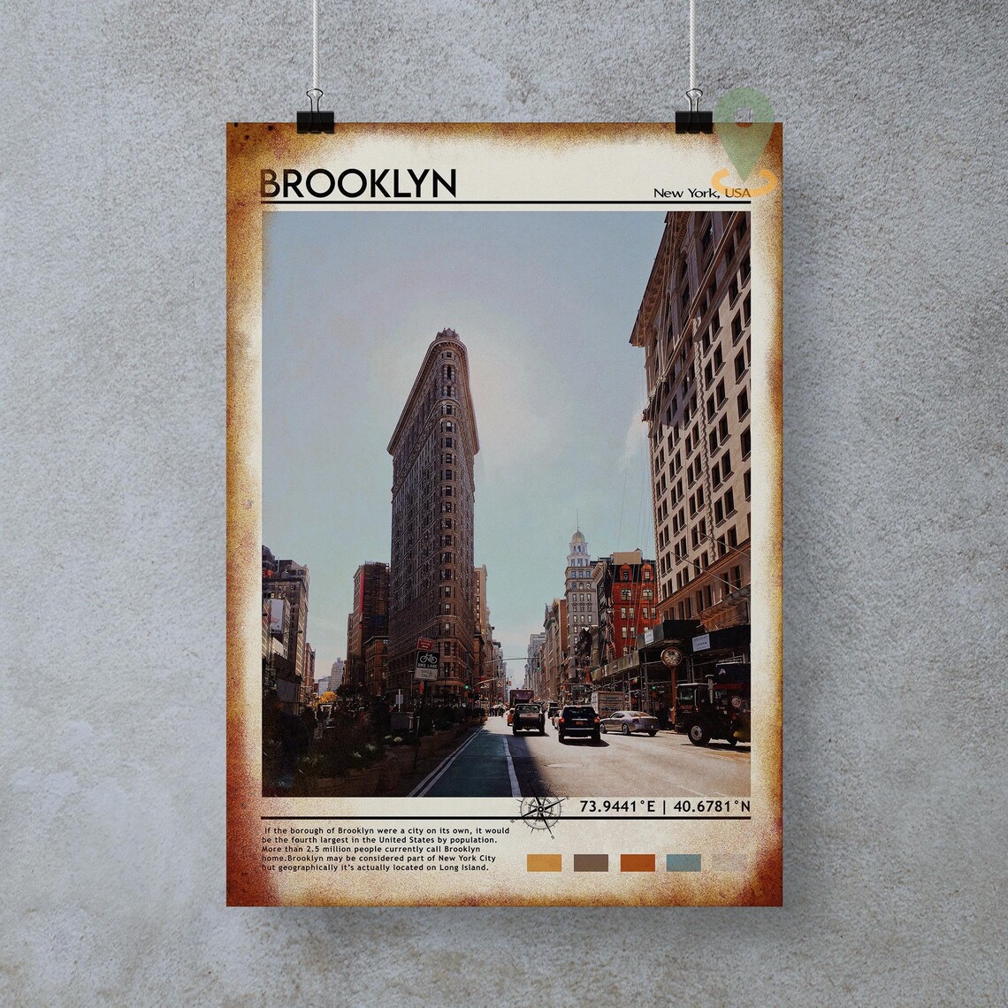 Brooklyn New York Flatiron Building City Street Travel Poster - Image 4