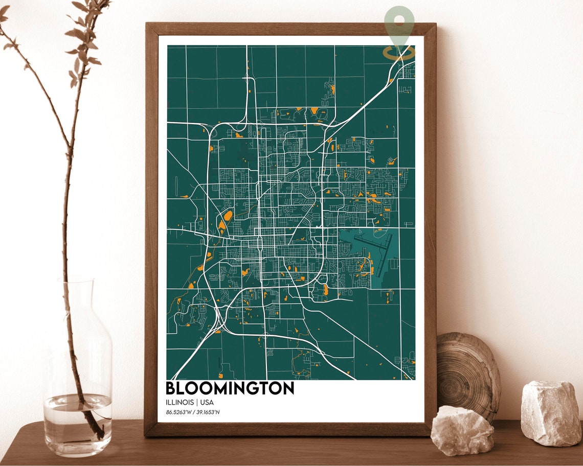 Bloomington Illinois Vintage City Map Poster Antique Cartography Art - Image 4