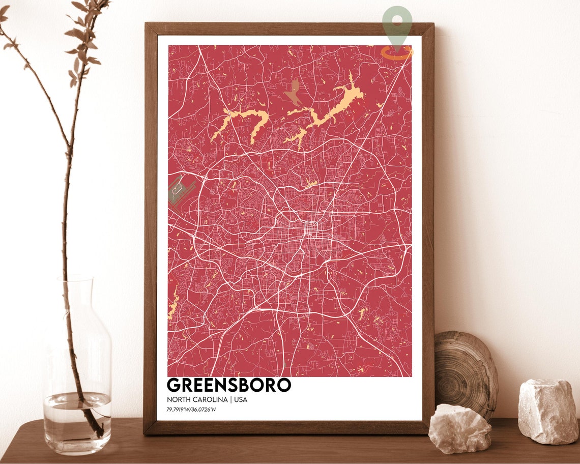 Greensboro North Carolina Teal Orange City Map Home Decor Poster - Image 3
