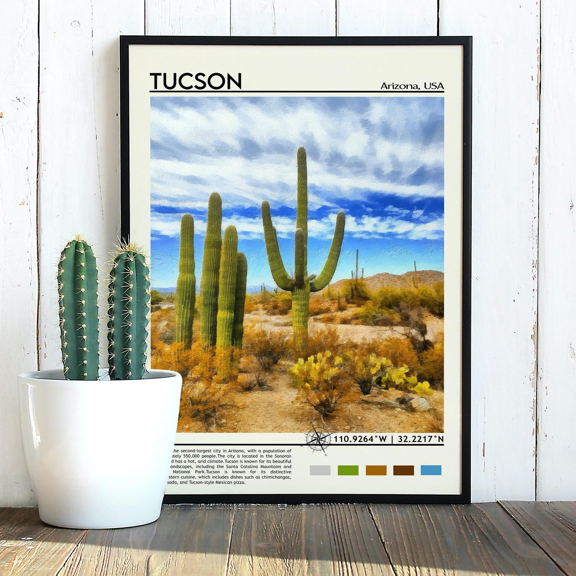 Tucson Arizona Saguaro Cactus Desert Landscape Painting Poster - Image 3
