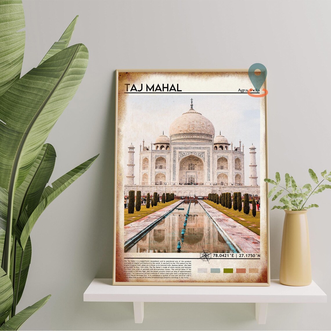 Taj Mahal Agra India White Marble Mausoleum Reflection Travel Poster - Image 2