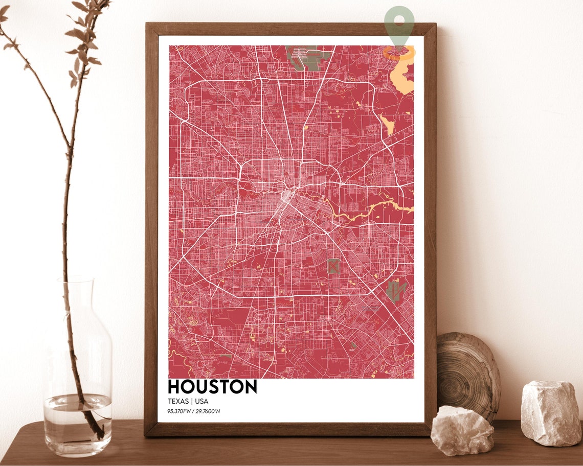 Houston Texas Modern City Map Gray Monochrome Street Art Poster - Image 3
