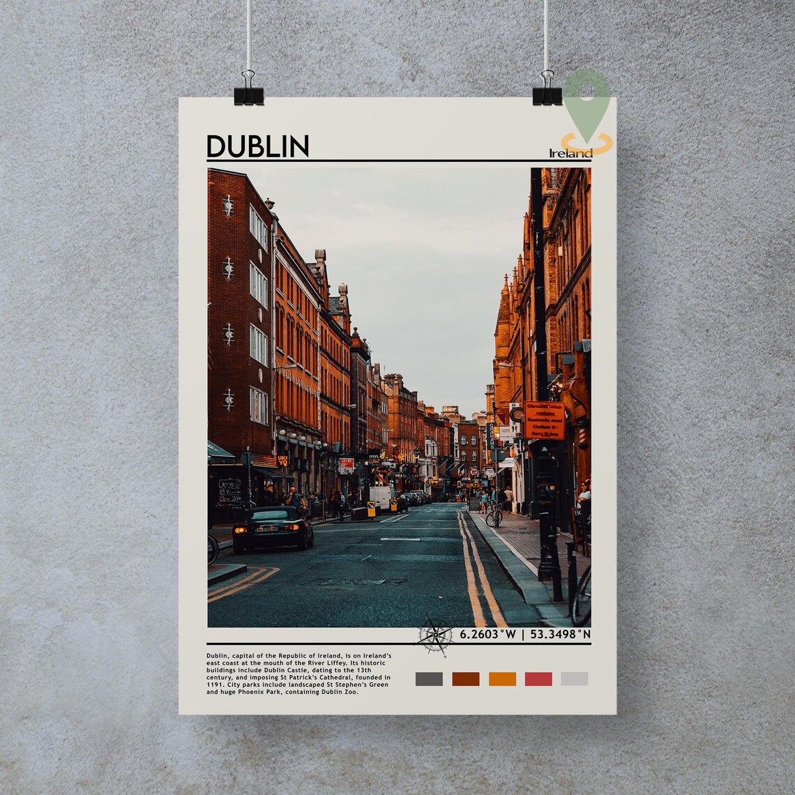 Dublin Ireland Brick Street Cityscape Urban Travel Photo Poster - Image 4