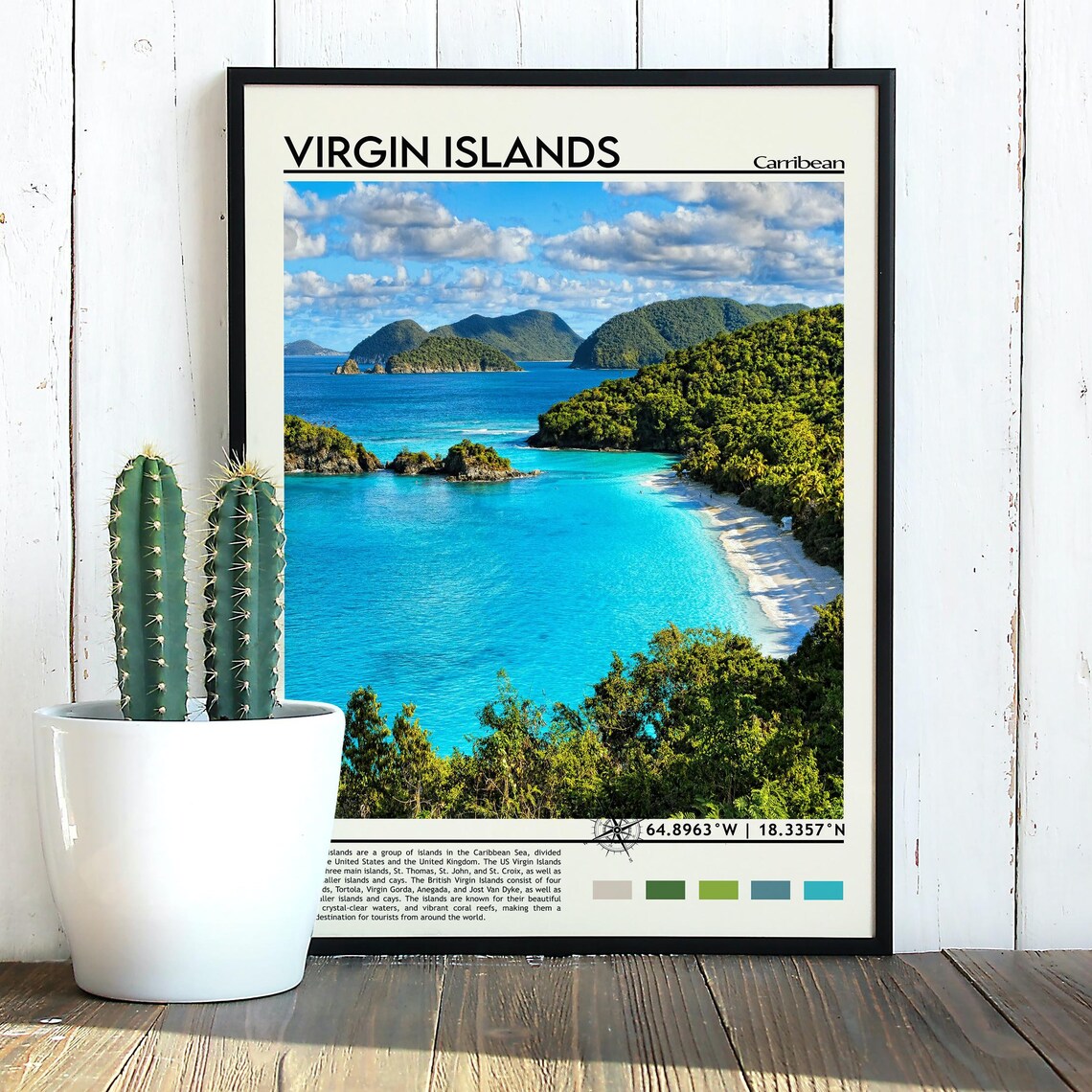 Virgin Islands Caribbean Tropical Bay Beach Photo Travel Poster - Image 2
