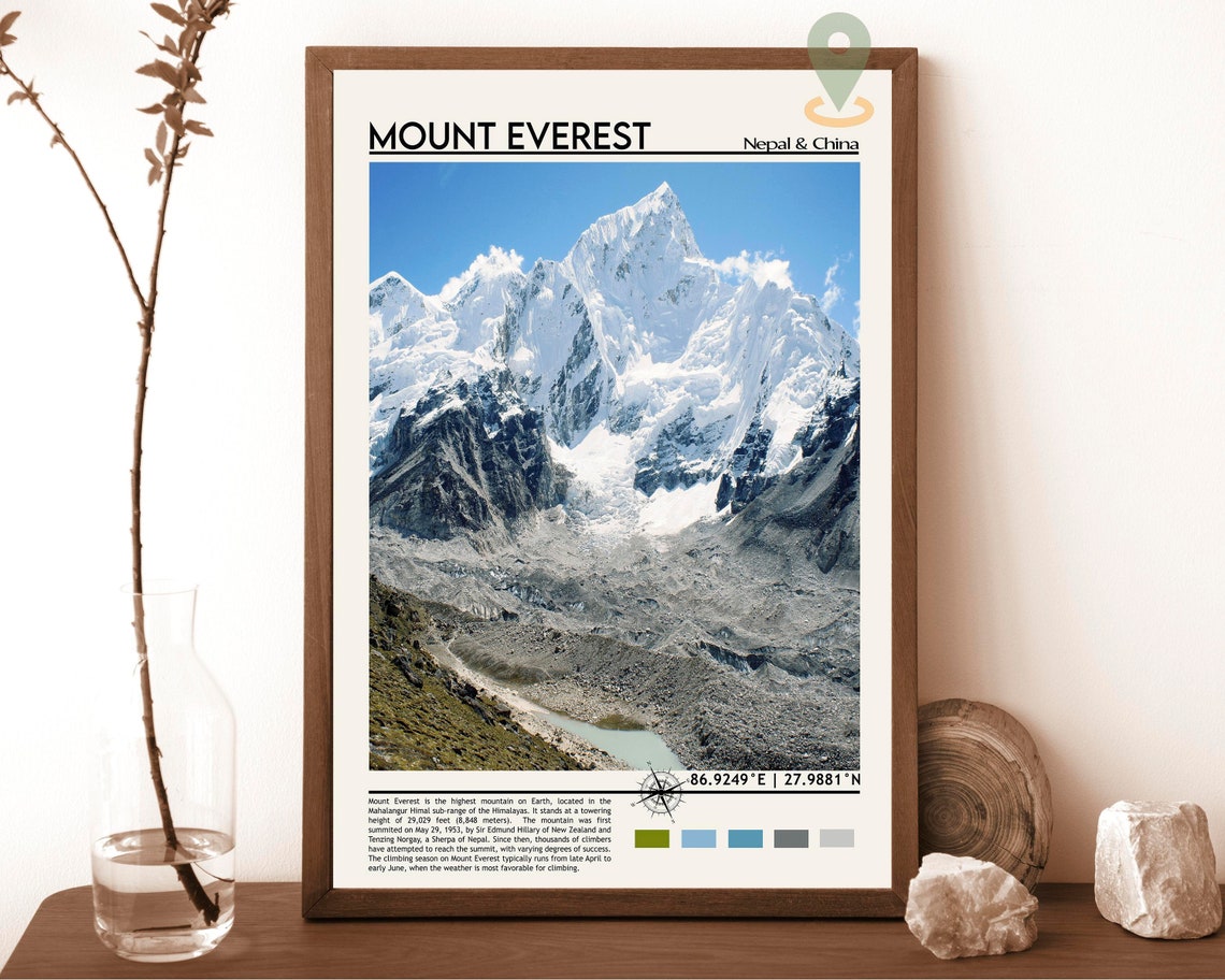 Mount Everest Nepal China Snowy Himalayan Peak Travel Poster