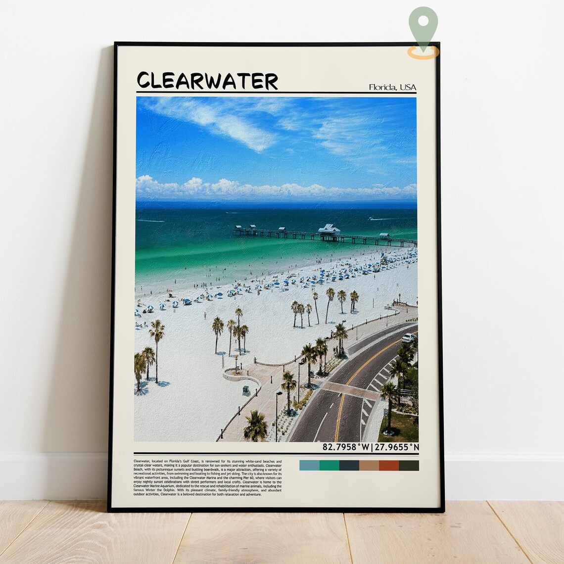 Clearwater Florida Pier White Sand Beach Oil Painting Travel Poster - Image 4