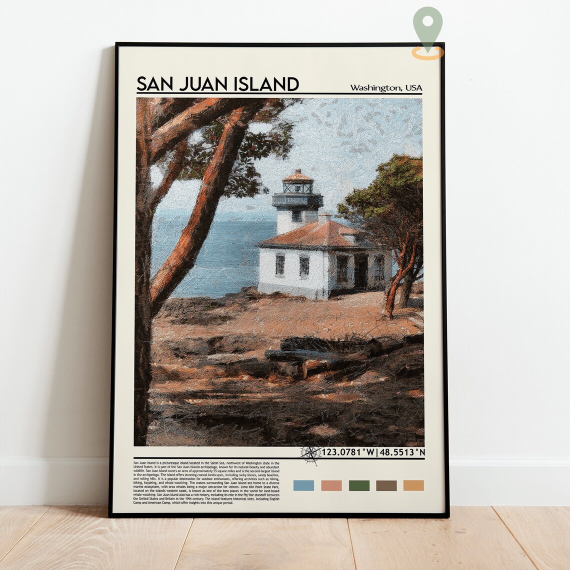 San Juan Island Washington Lighthouse Coastal Watercolor Poster - Image 2