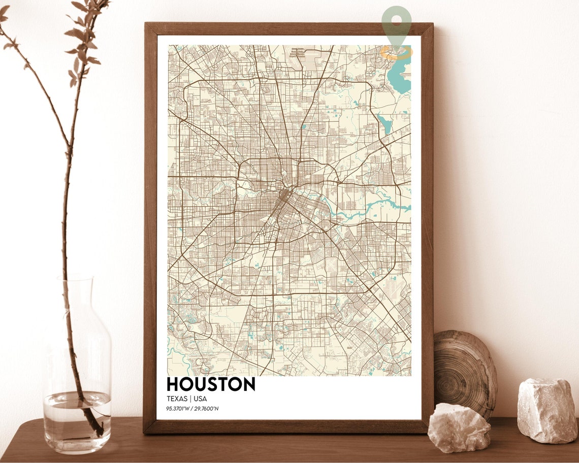 Houston Texas Modern City Map Gray Monochrome Street Art Poster - Image 5