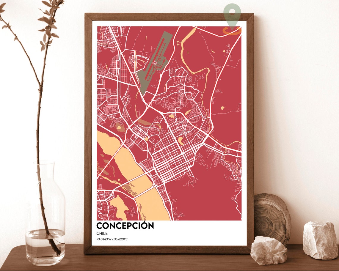 Concepcion Chile Dark Cyan Bay River Modern City Map Art Poster - Image 5