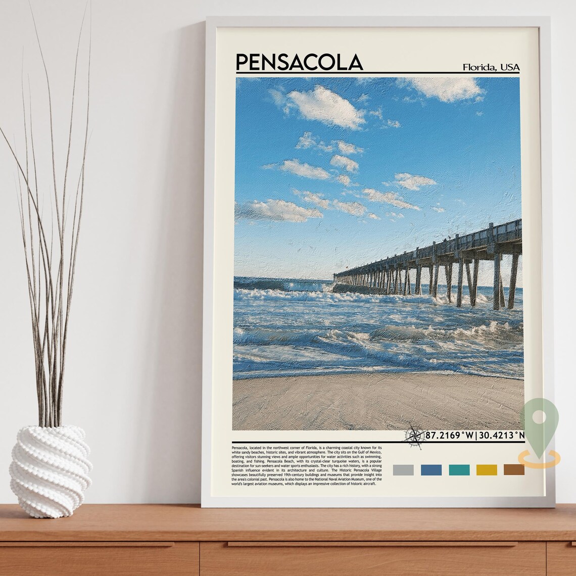 Pensacola Florida Fishing Pier Ocean Photo Beach Travel Wall Art - Image 5