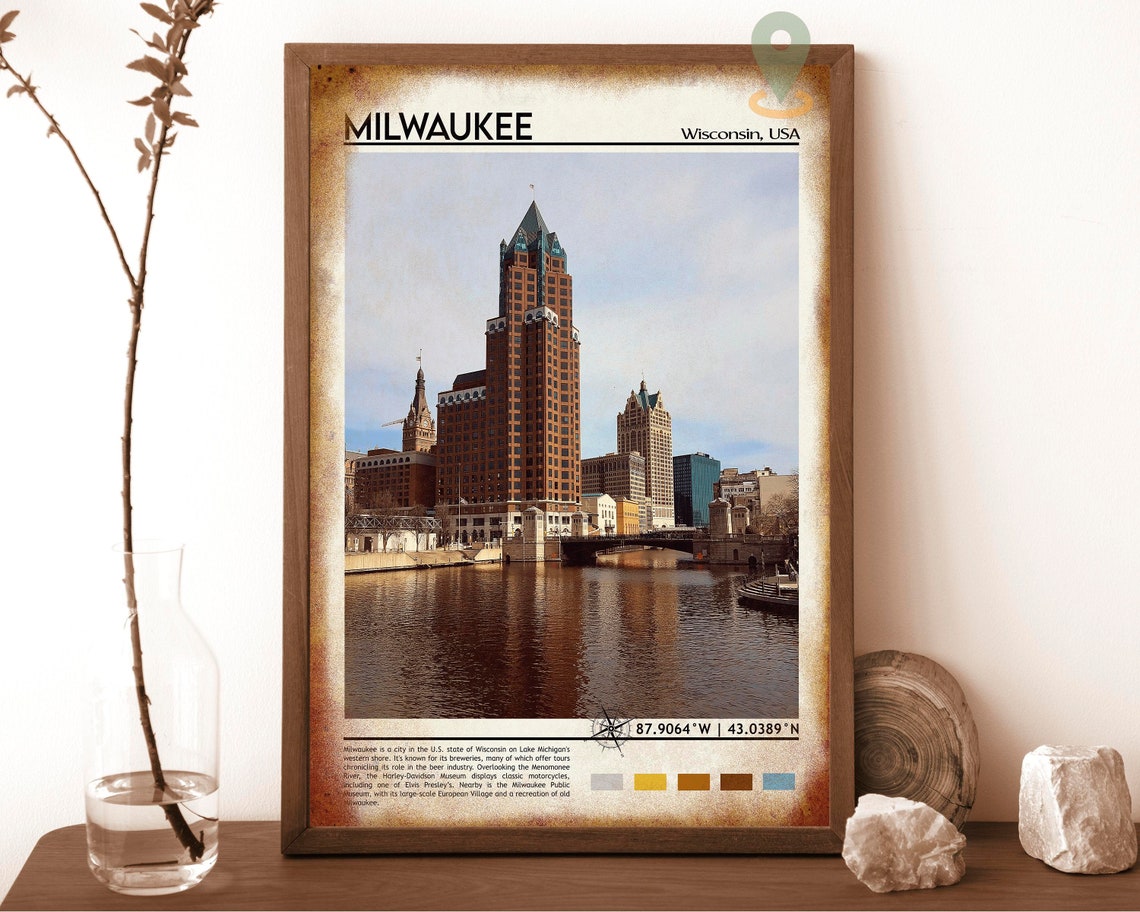 Milwaukee Wisconsin Downtown Riverfront Skyline City View Poster - Image 6