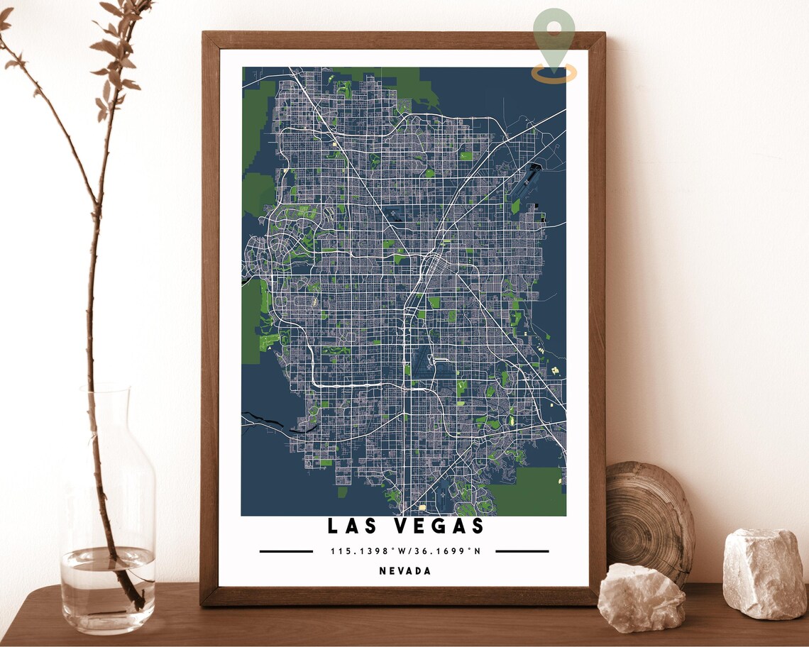 Las Vegas Nevada warm beige with brown streets Street Map Coordinates Poster - Image 2
