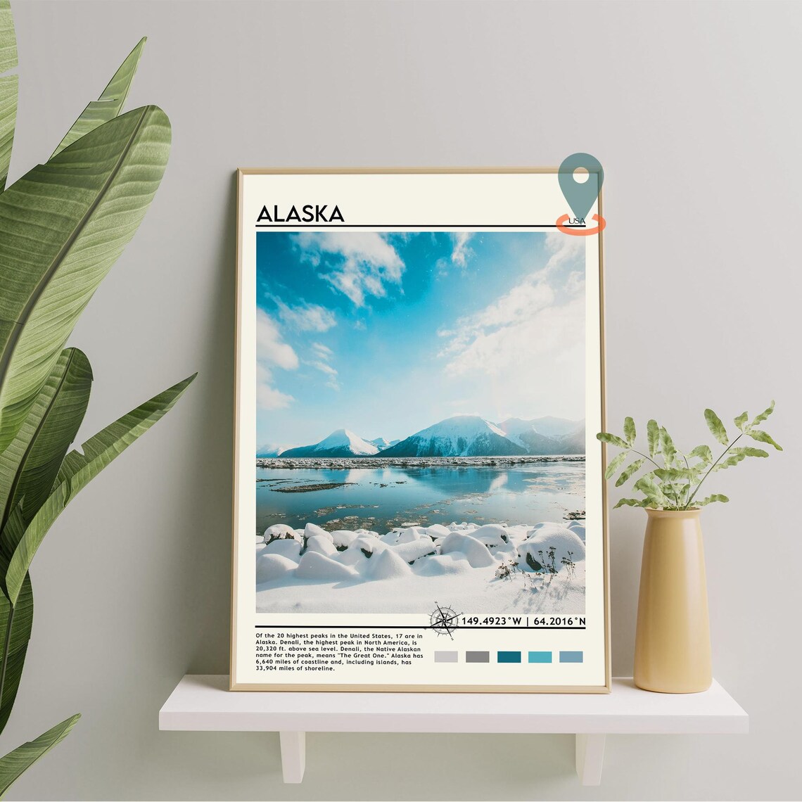 Alaska Snowy Mountain Lake Landscape USA Travel Facts Poster - Image 2