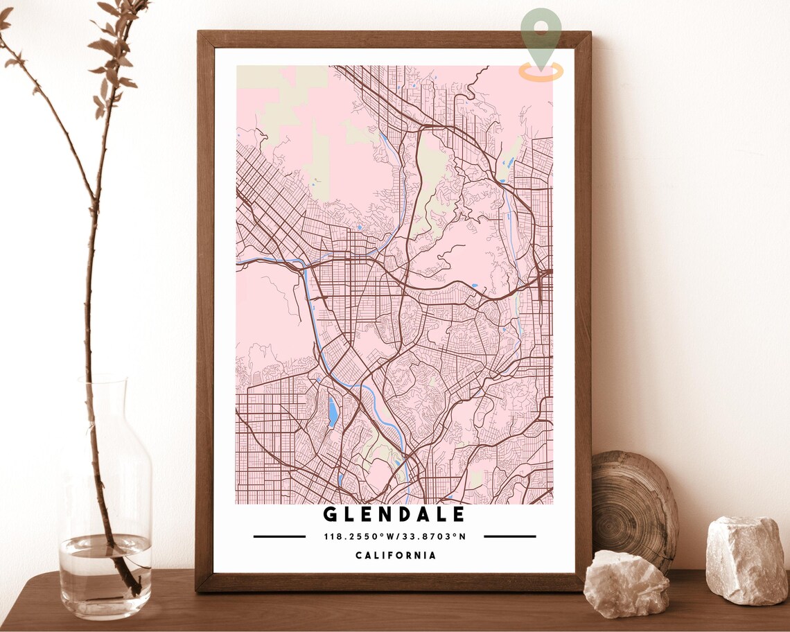 Glendale California Dark Street Map City Grid Modern Art Poster - Image 5