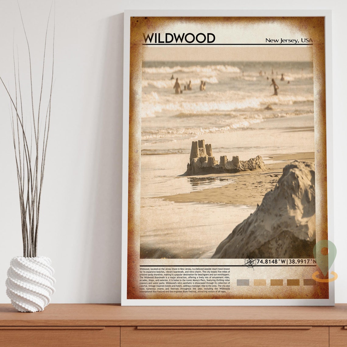 Wildwood New Jersey Shore Beach Sandcastles Vintage Travel Poster - Image 2