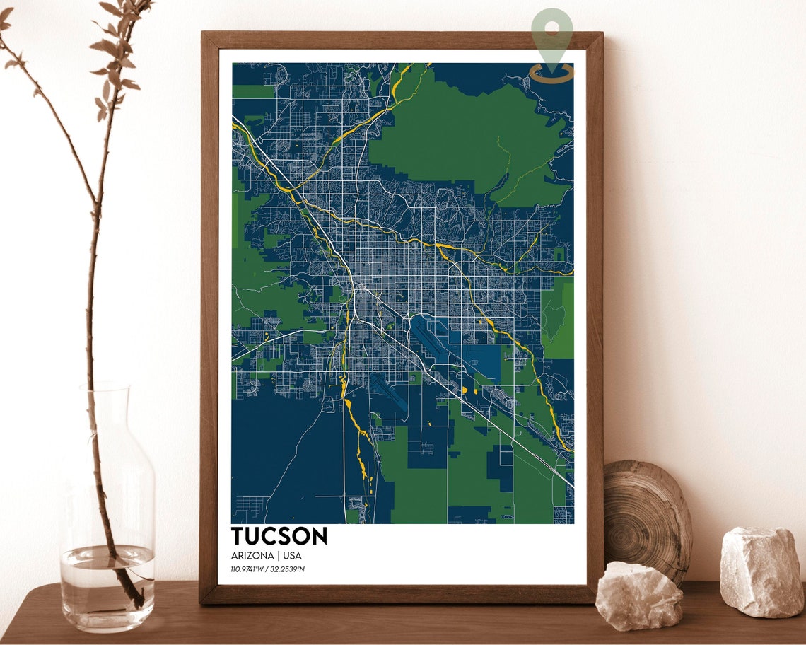 Tucson Arizona Dark Slate Street Map Desert Rivers Art Poster - Image 6
