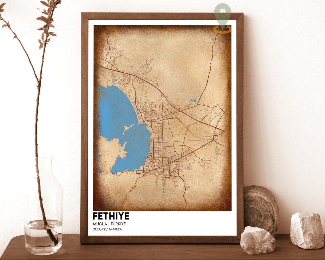 Fethiye Mugla Turkiye Sleek Dark Coast City Map Elegant Street Poster - Image 3