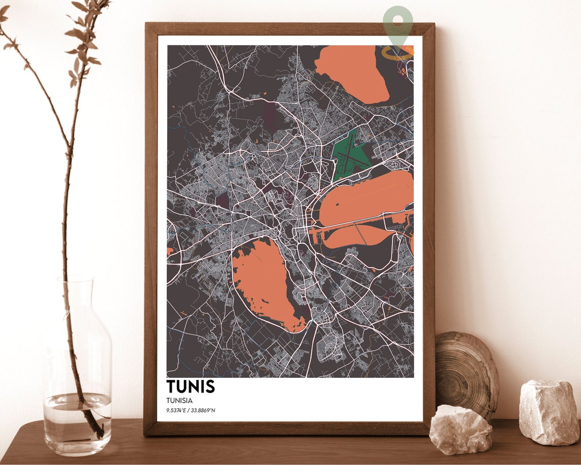 Tunis Tunisia Cream Red Street Map Vintage Style Wall Poster - Image 5