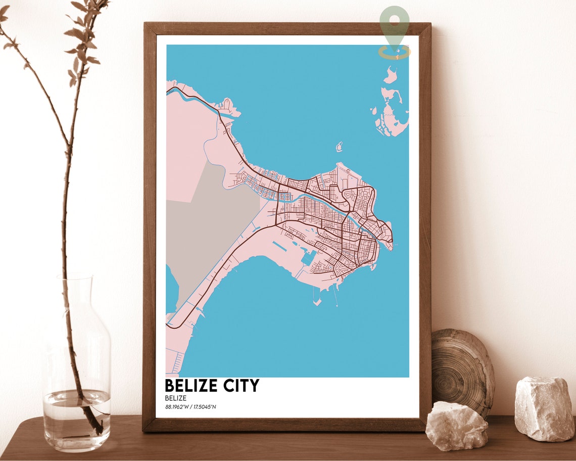 Belize City Belize Blush Peach Purple Coastal City Map Poster - Image 3