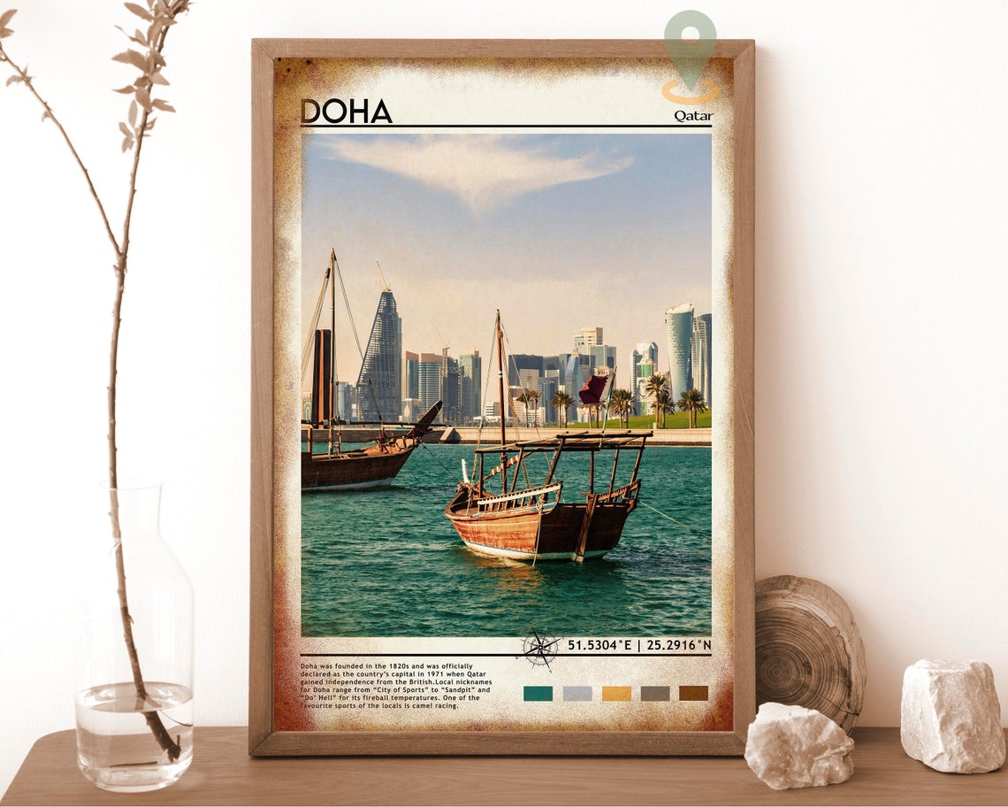 Doha Qatar Skyline Traditional Dhow Harbor Arabian Gulf Travel Poster - Image 6