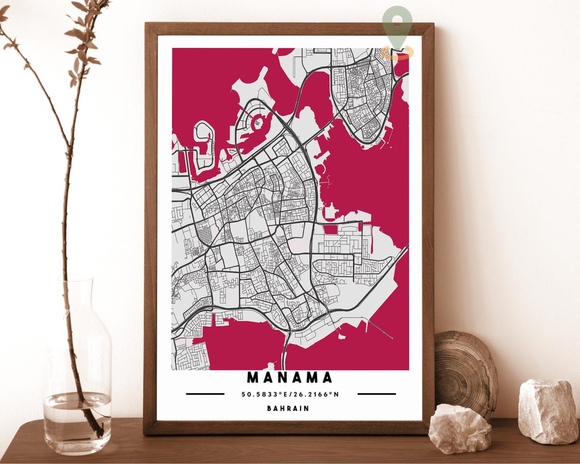 Manama Bahrain City Map Modern Navy Blue Minimalist Street Map Poster - Image 2