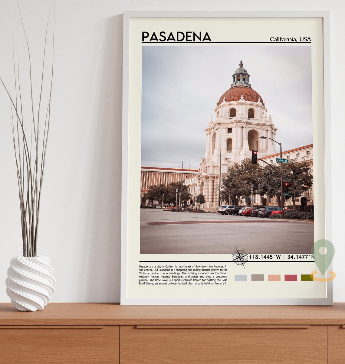 Pasadena California City Hall Dome Vintage Travel Poster Art - Image 3