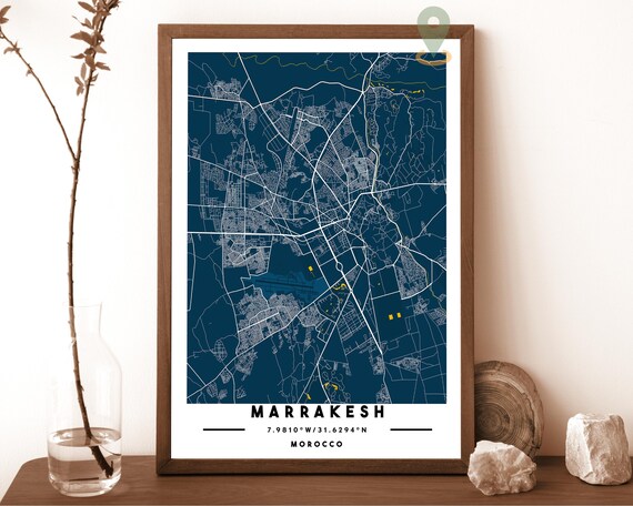 Marrakesh Morocco City Street Map Modern Navy Art Print for Moroccan Style Decor