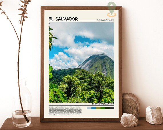 El Salvador Green Volcano Lush Jungle Clouds Photo Travel Poster