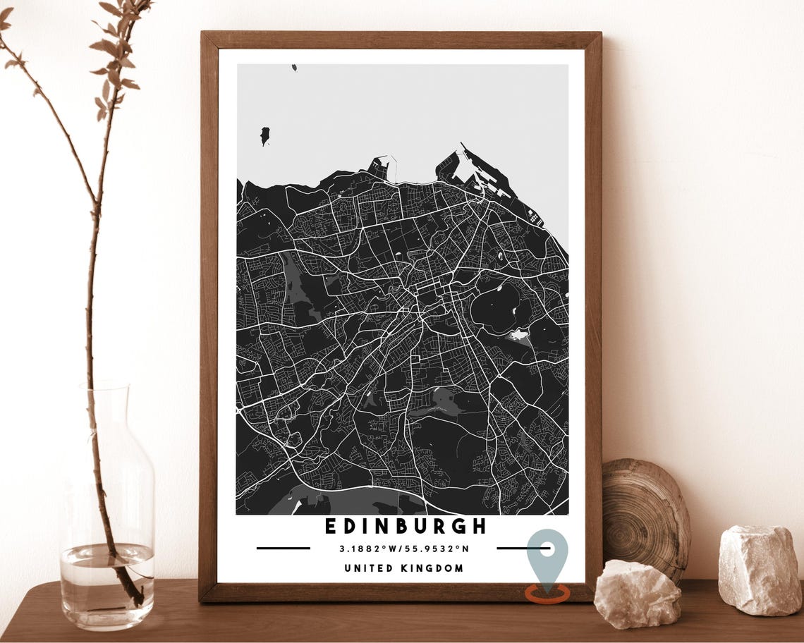 Edinburgh United Kingdom Teal Charcoal City Map Coordinates Poster - Image 6