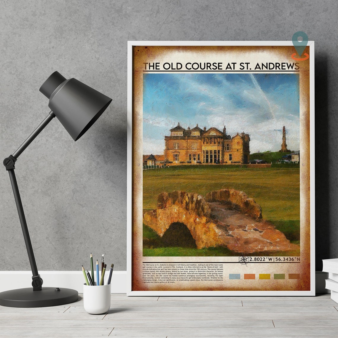 St Andrews Old Course Swilcan Bridge Golf Clubhouse Art Poster - Image 2