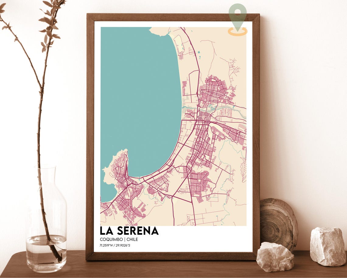 La Serena Chile City Map Minimalist Navy and Mustard Yellow Poster - Image 2
