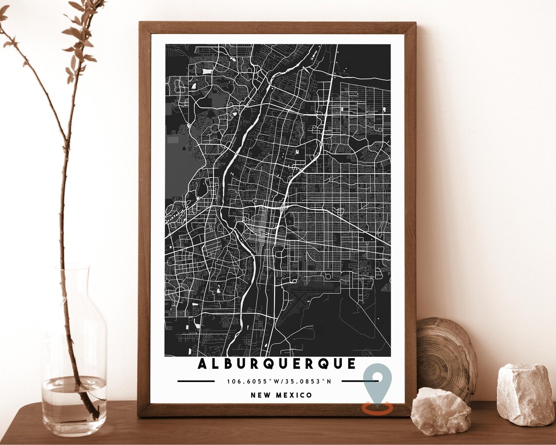 Albuquerque New Mexico navy with a gold river Street Map Coordinates Poster - Image 6