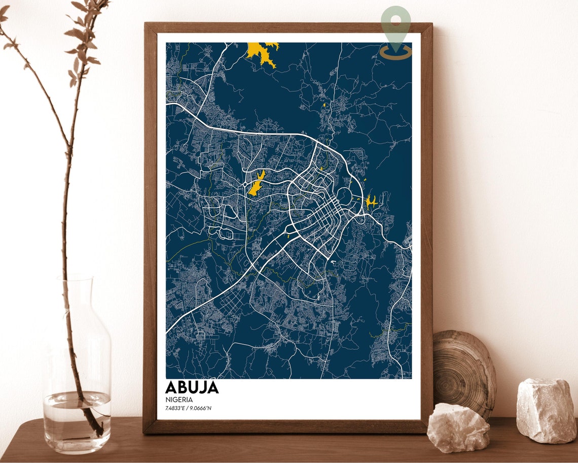 Abuja Nigeria Dark Charcoal City Map Bold Modern Decor Poster - Image 2