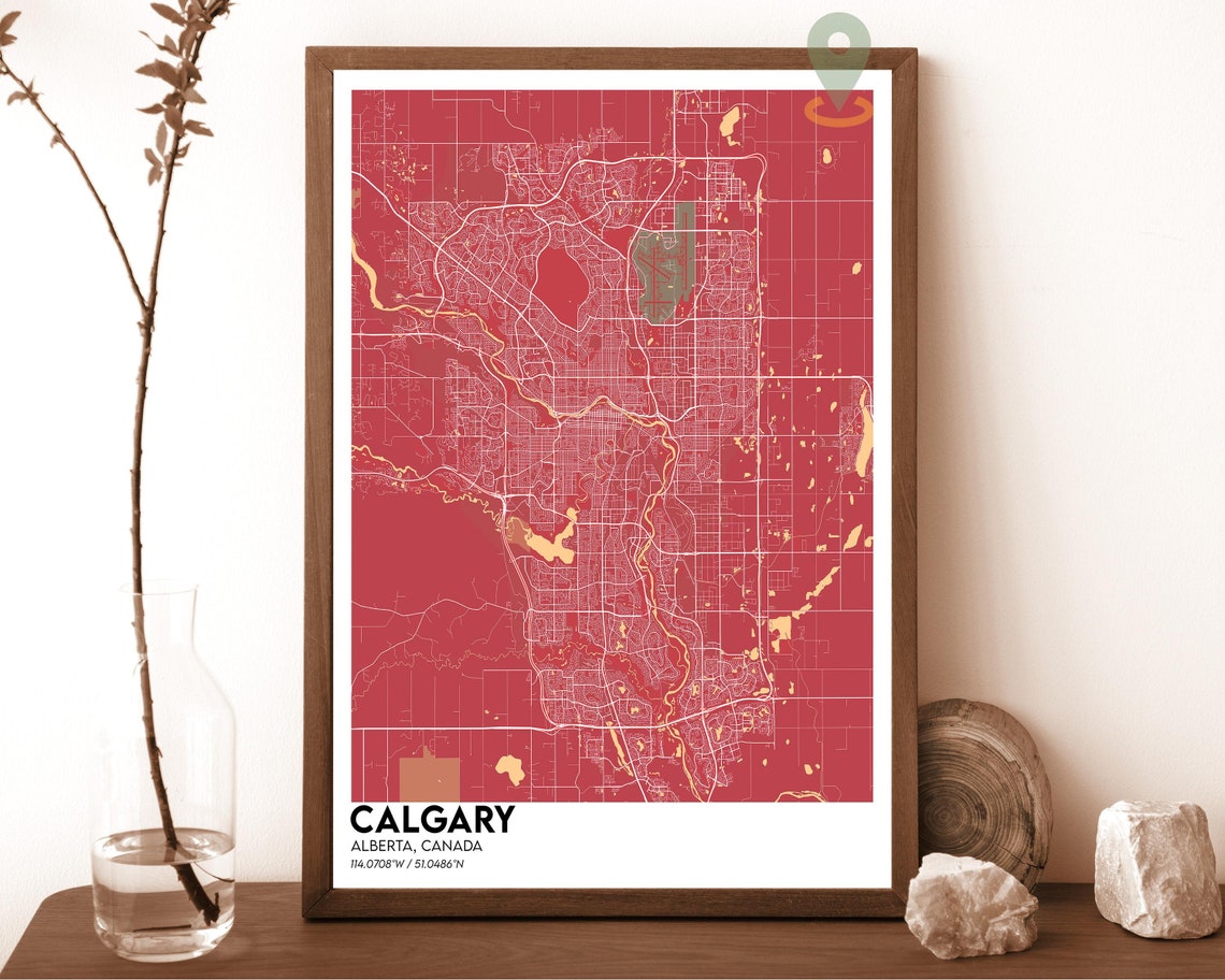 Calgary Alberta Canada City Map Art Poster Beige Modern Wall Decor - Image 4