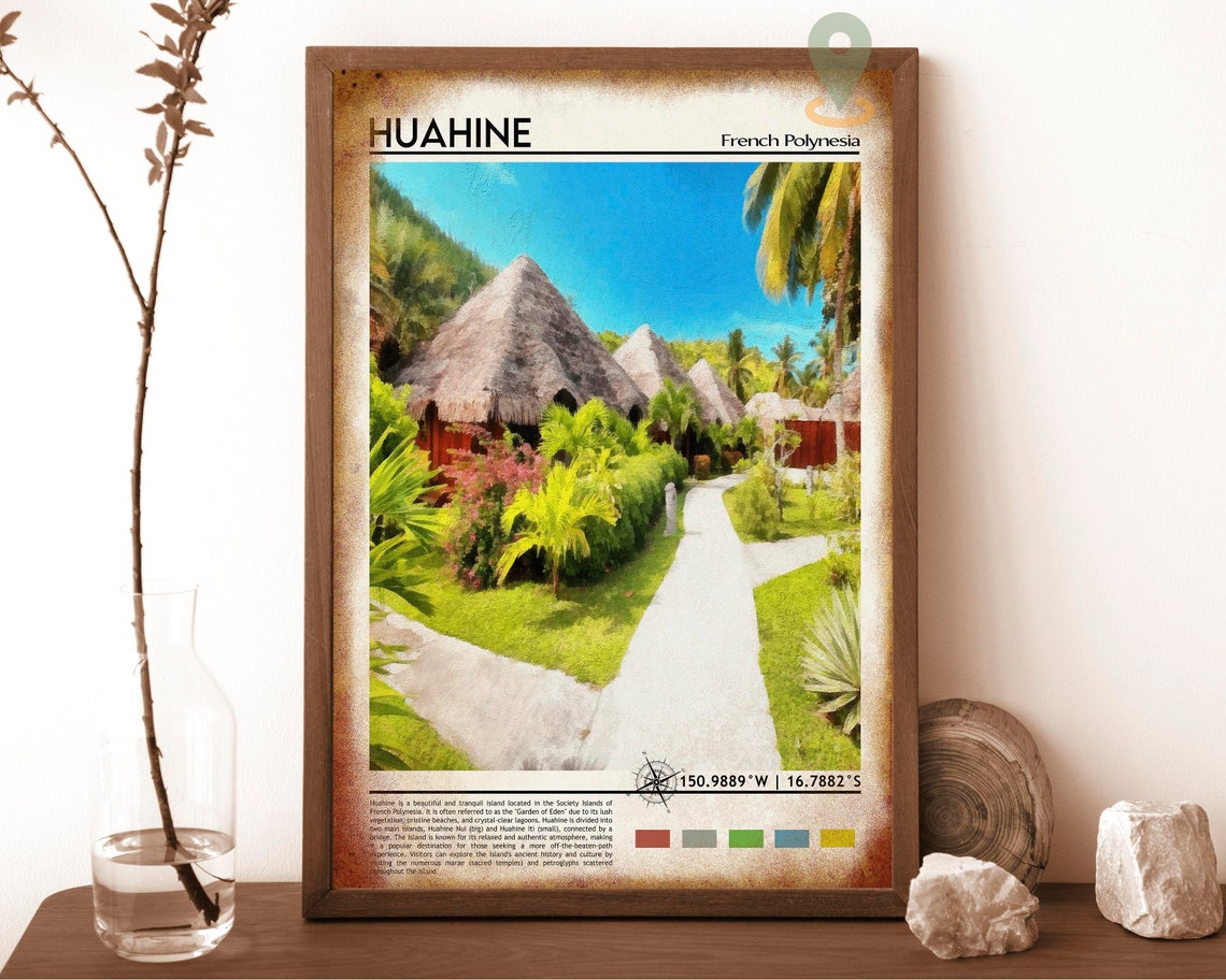 Huahine French Polynesia Thatched Huts Tropical Travel Poster - Image 6