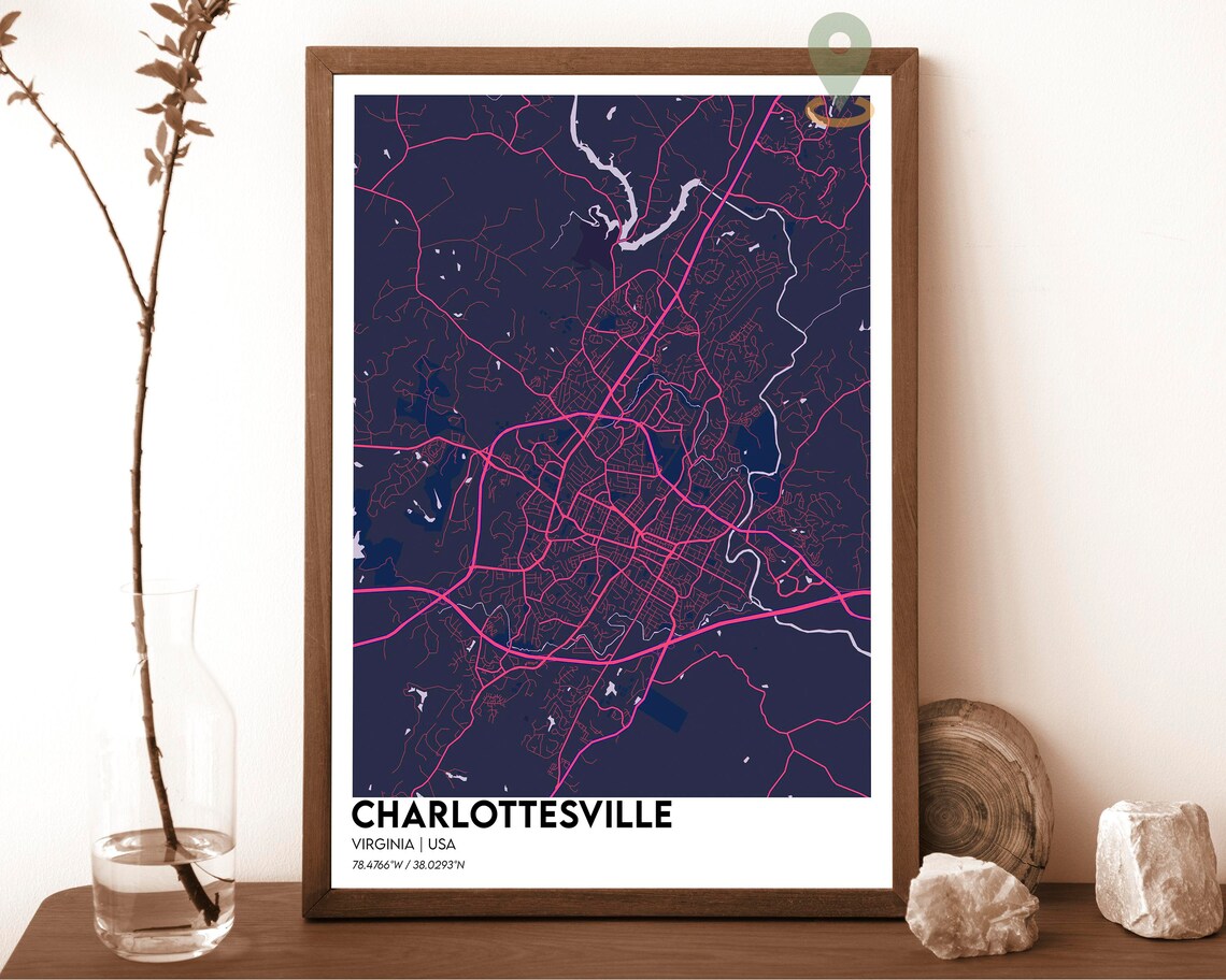 Charlottesville Virginia Vintage Sepia Tone City Street Map Art Print - Image 2