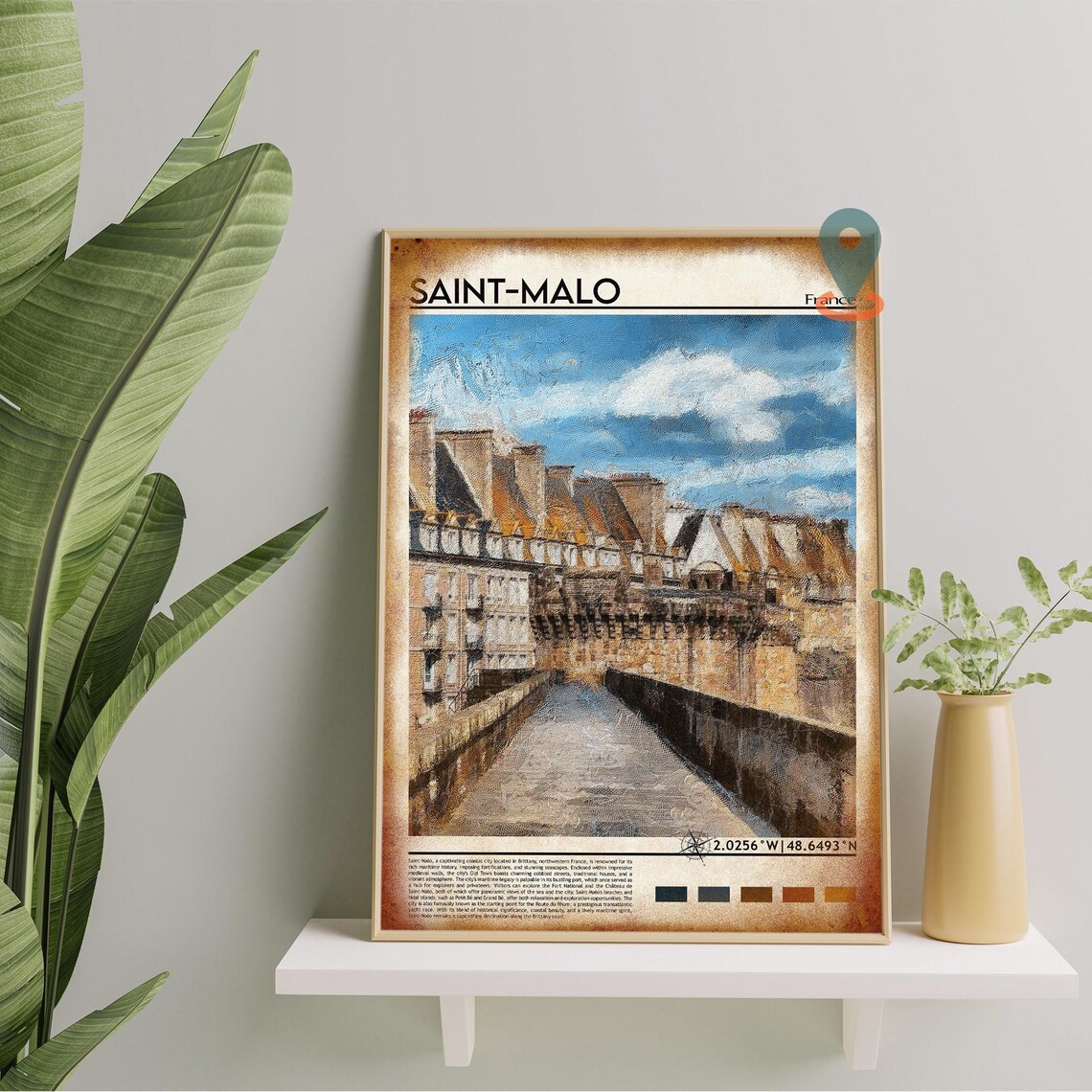 Saint Malo France Old Ramparts Stone Wall Painting Travel Poster - Image 3