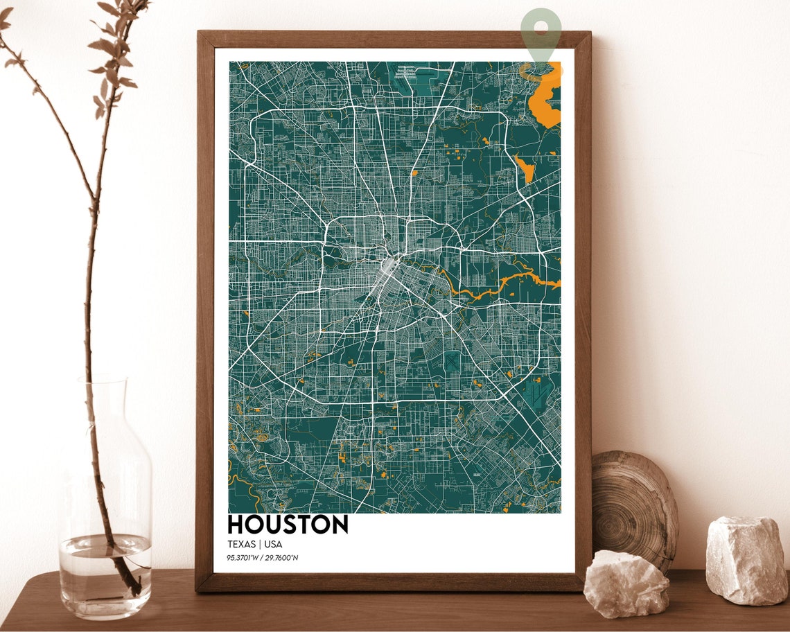 Houston Texas Modern City Map Gray Monochrome Street Art Poster - Image 4