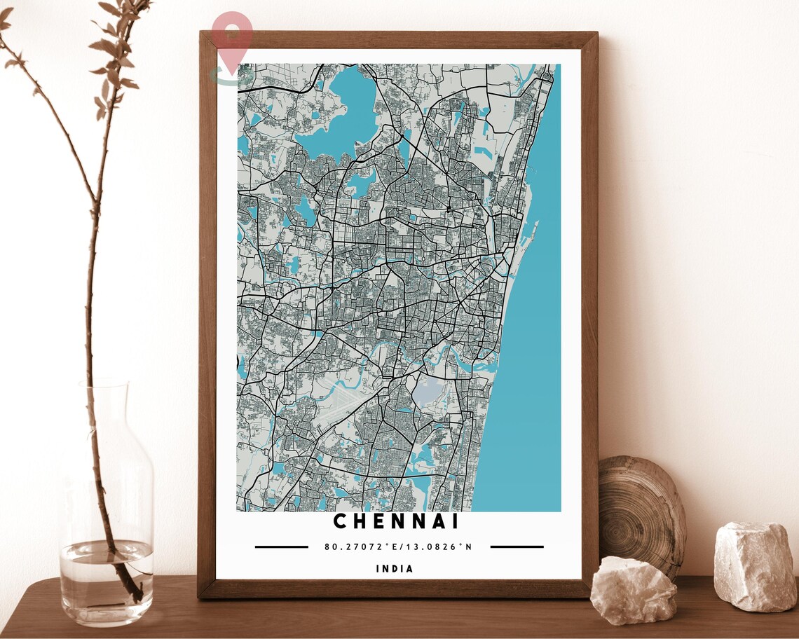 Chennai India City Map Navy Coastal Eastern Shore Street Grid Poster - Image 5