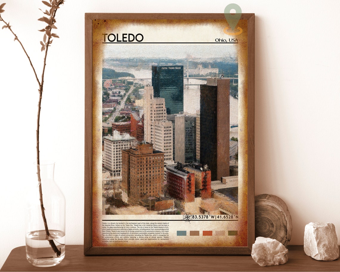 Toledo Ohio Downtown Skyline River View Painterly Art Poster - Image 6