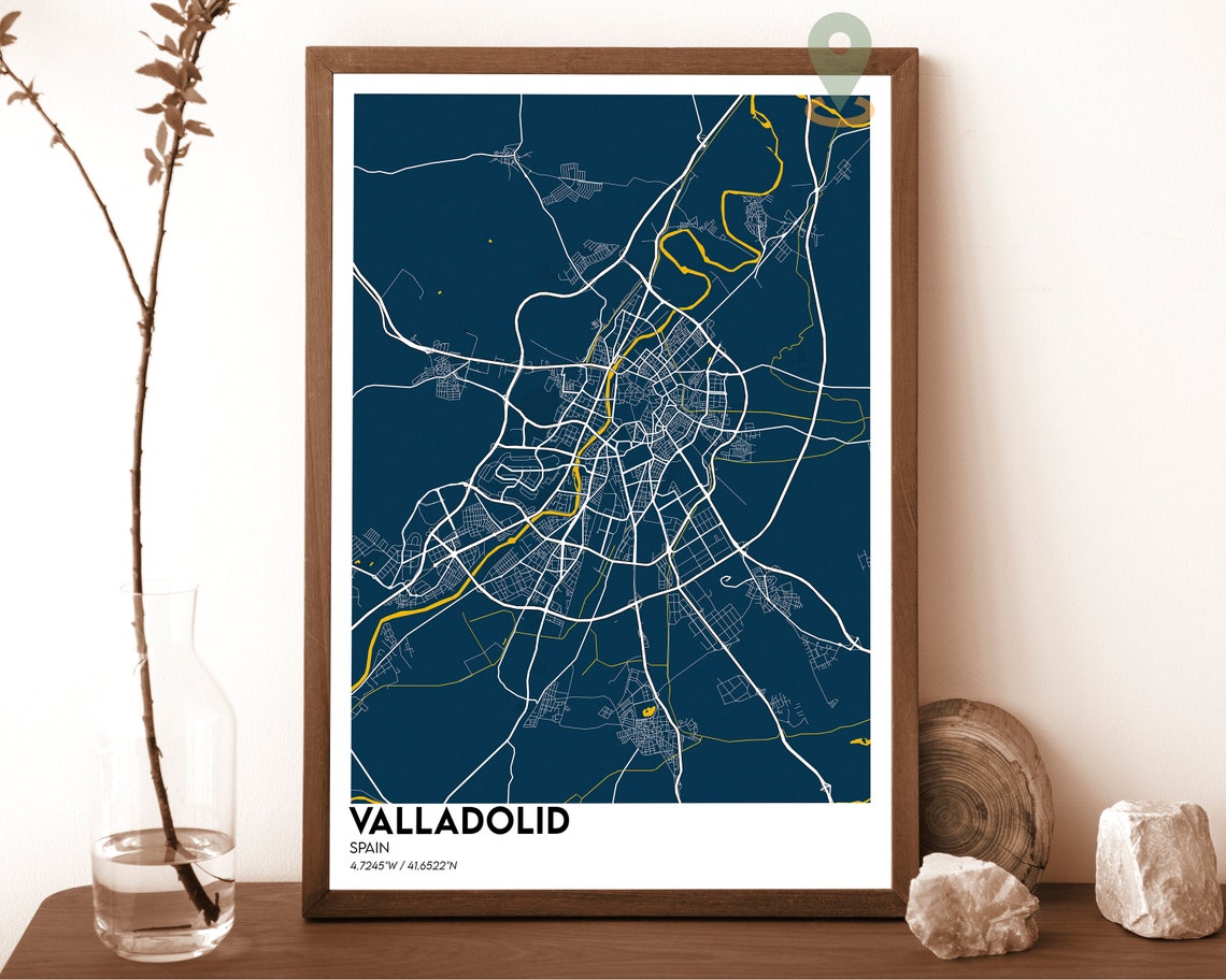 Valladolid Spain Charcoal Grey Orange Modern City Map Poster - Image 6
